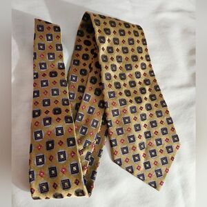 Bruno Pirttelli Pure SilkGeometric Patterned Gold Men's Tie Size 58"x4" EUC